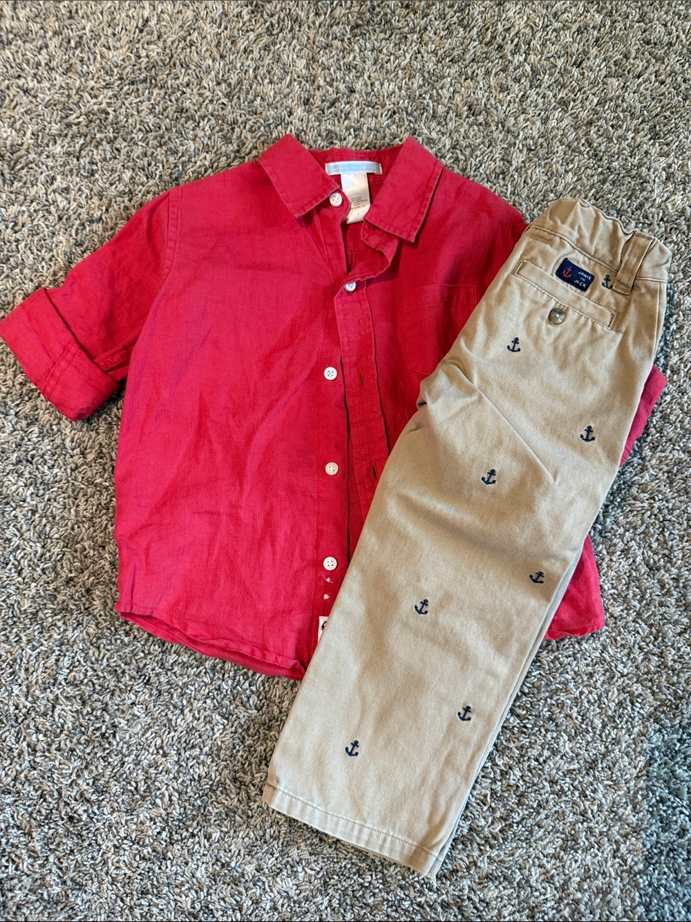 Janie and Jack Kids Red Button-Down Shirt and anchor pants